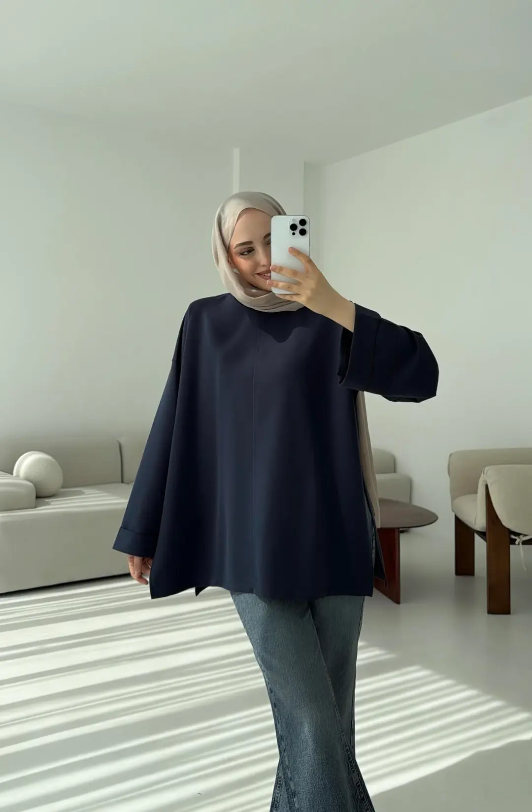 Bağlamalı Yanı Yırtmaç Detay Sweat Lacivert