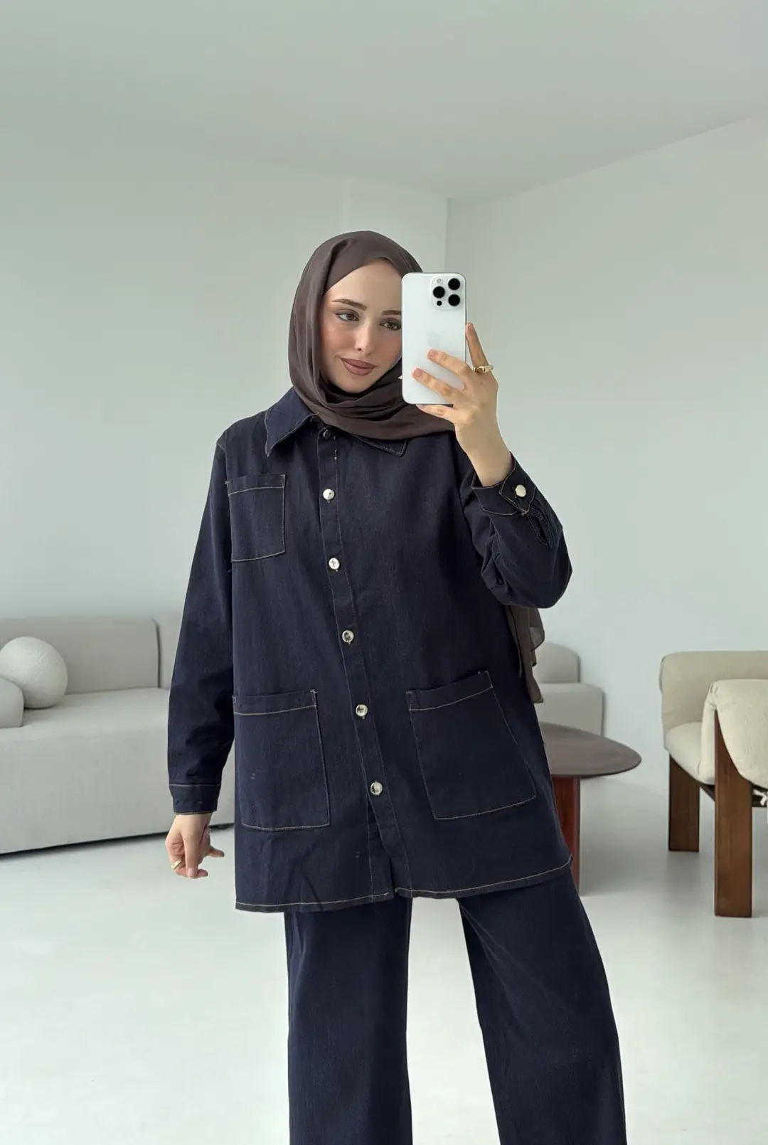 Likralı Denim Takım