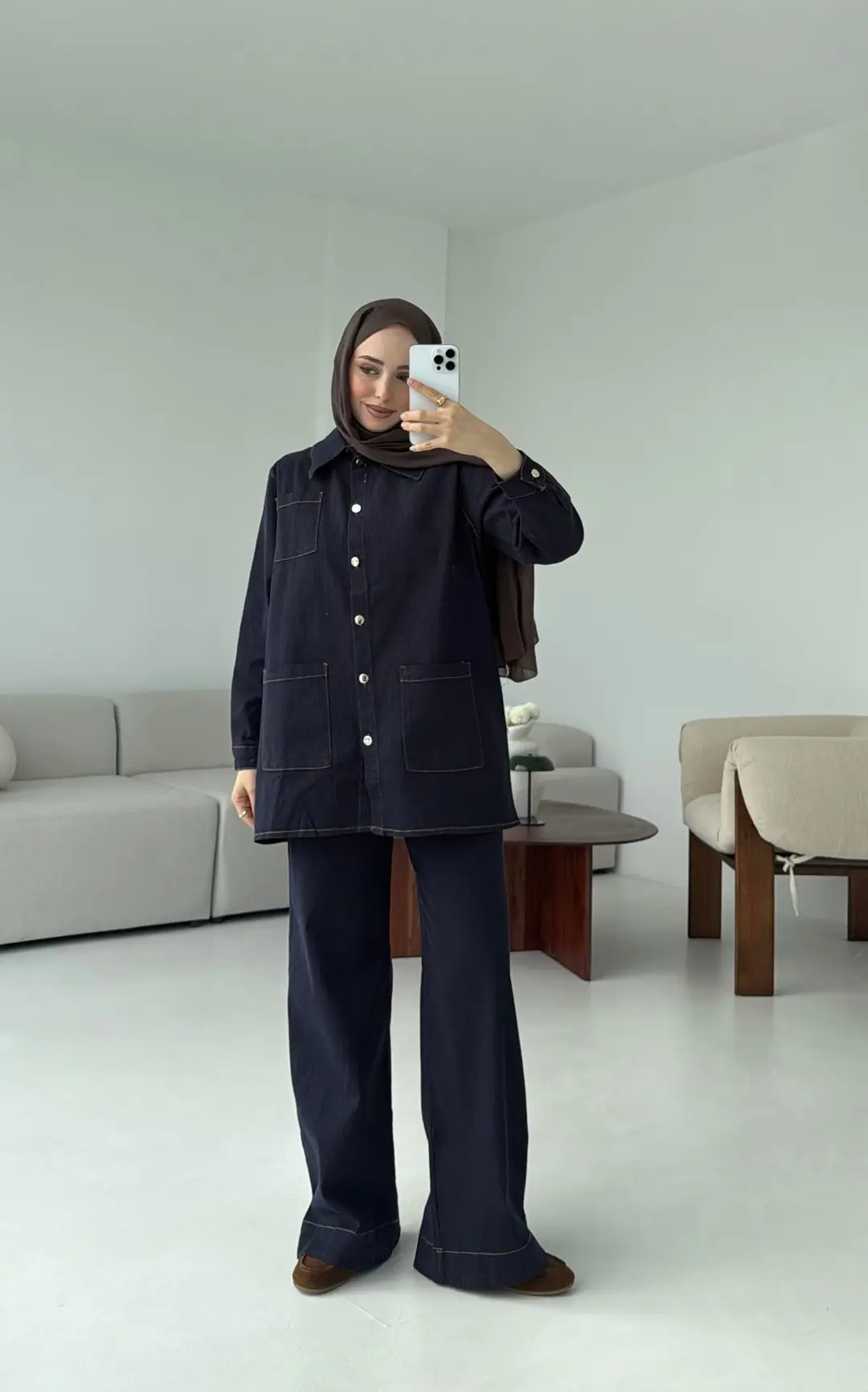 Likralı Denim Takım