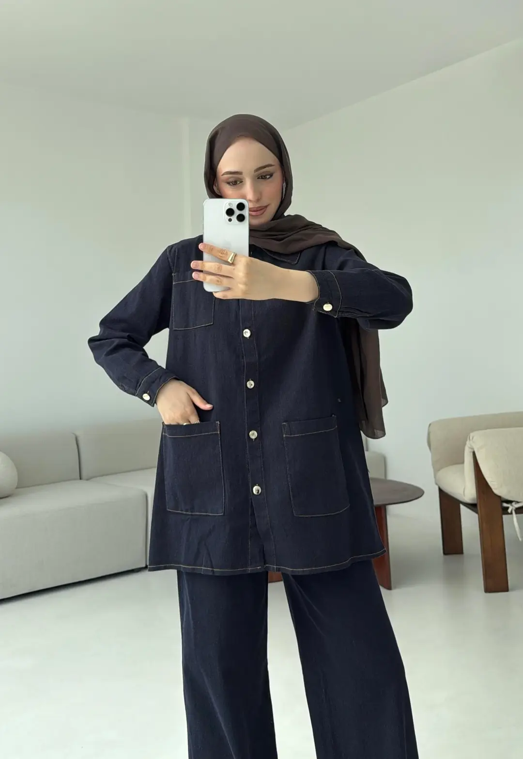 Likralı Denim Takım
