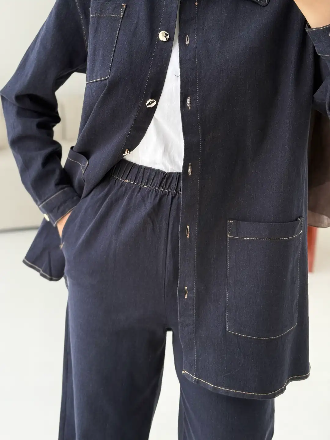 Likralı Denim Takım