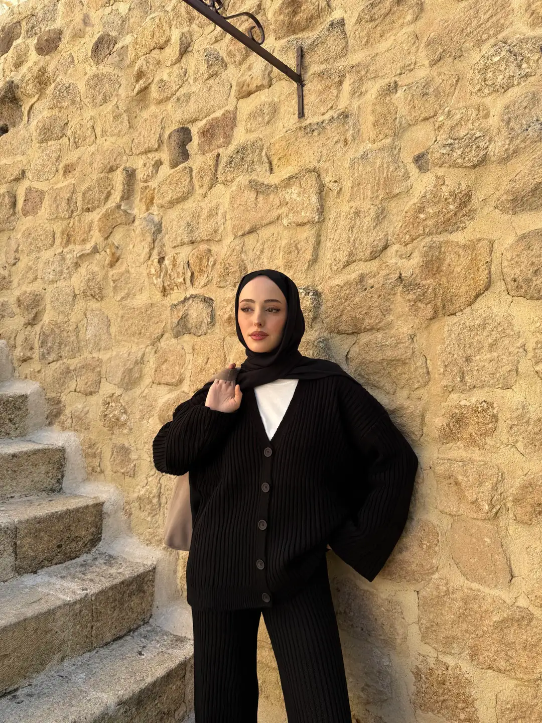 Fitilli Triko Takım Siyah