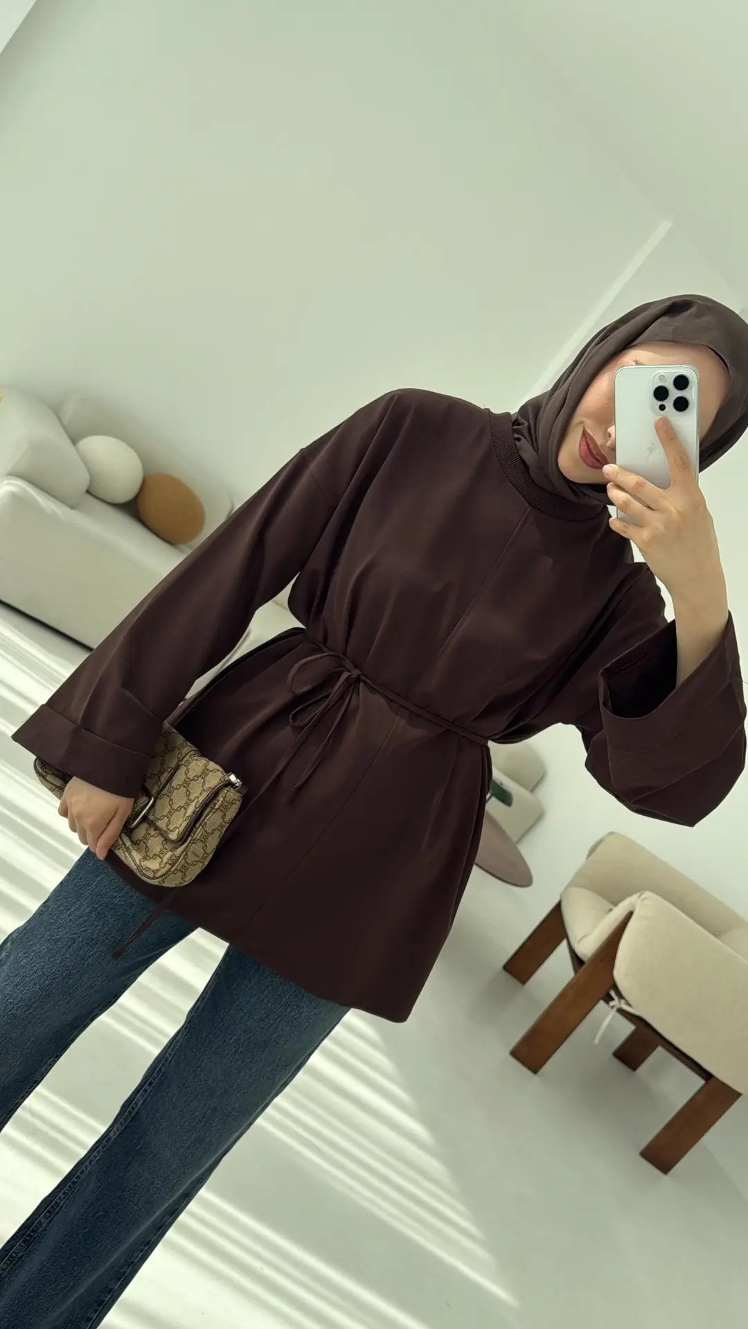 Bağlamalı Yanı Yırtmaç Detay Sweat Kahve