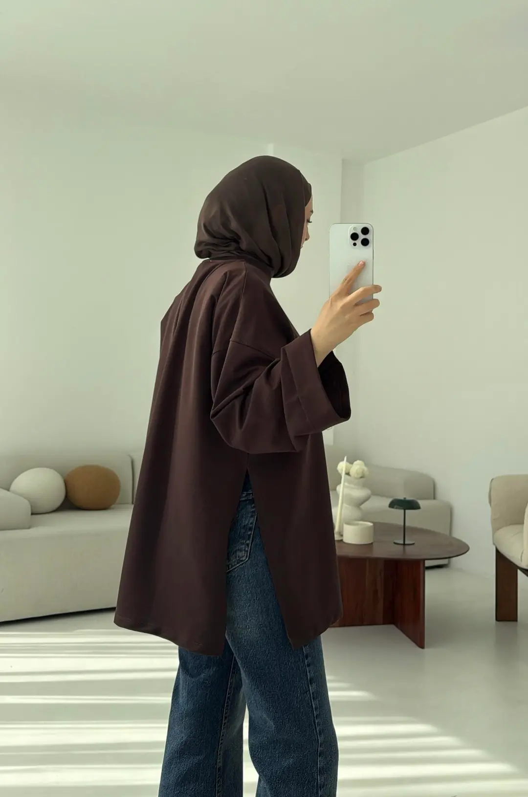 Bağlamalı Yanı Yırtmaç Detay Sweat Kahve