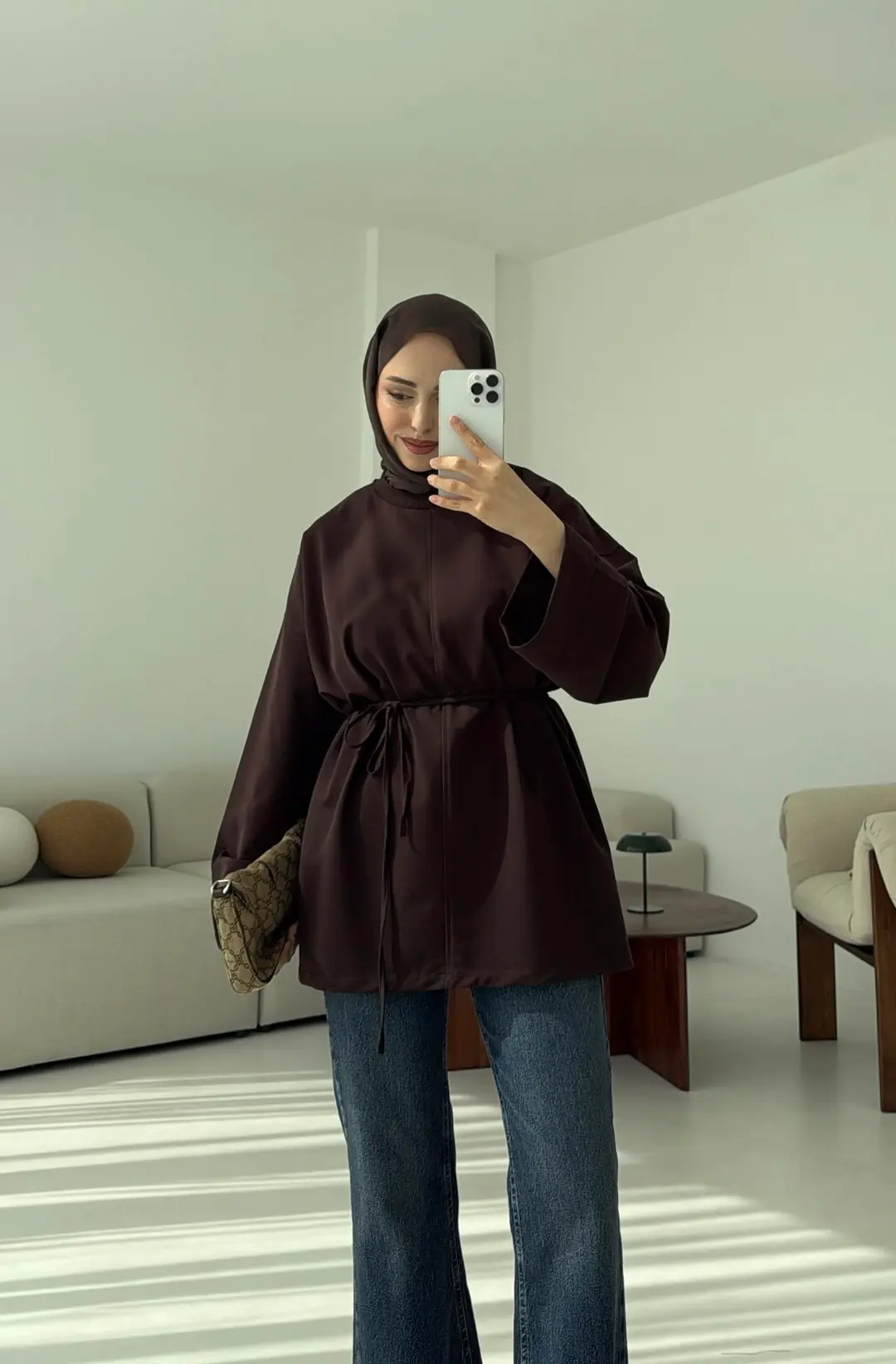 Bağlamalı Yanı Yırtmaç Detay Sweat Kahve