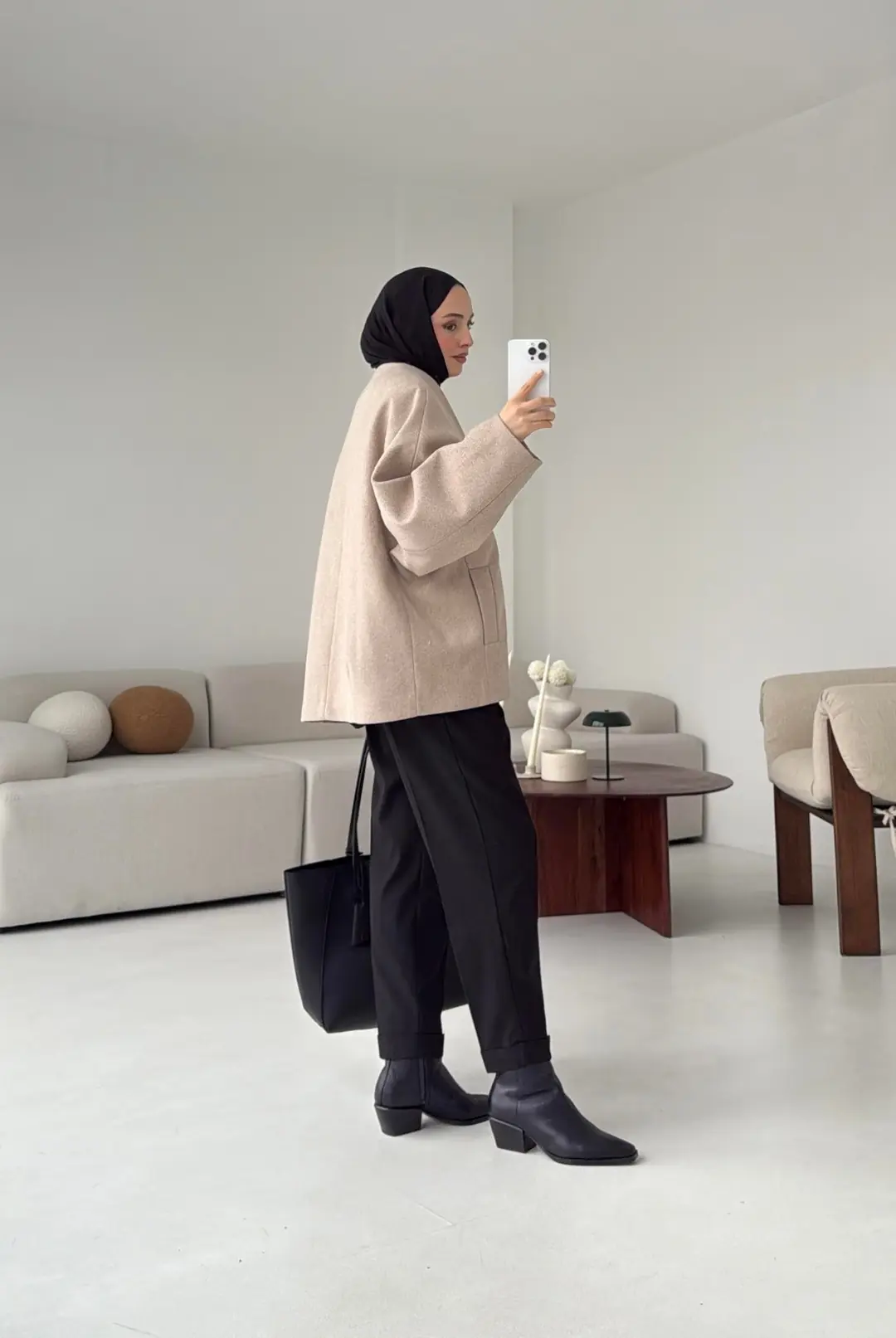 Soft Oversize Kaşe Kaban Bej