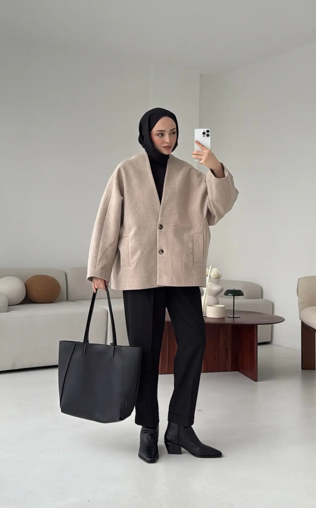 Soft Oversize Kaşe Kaban Bej