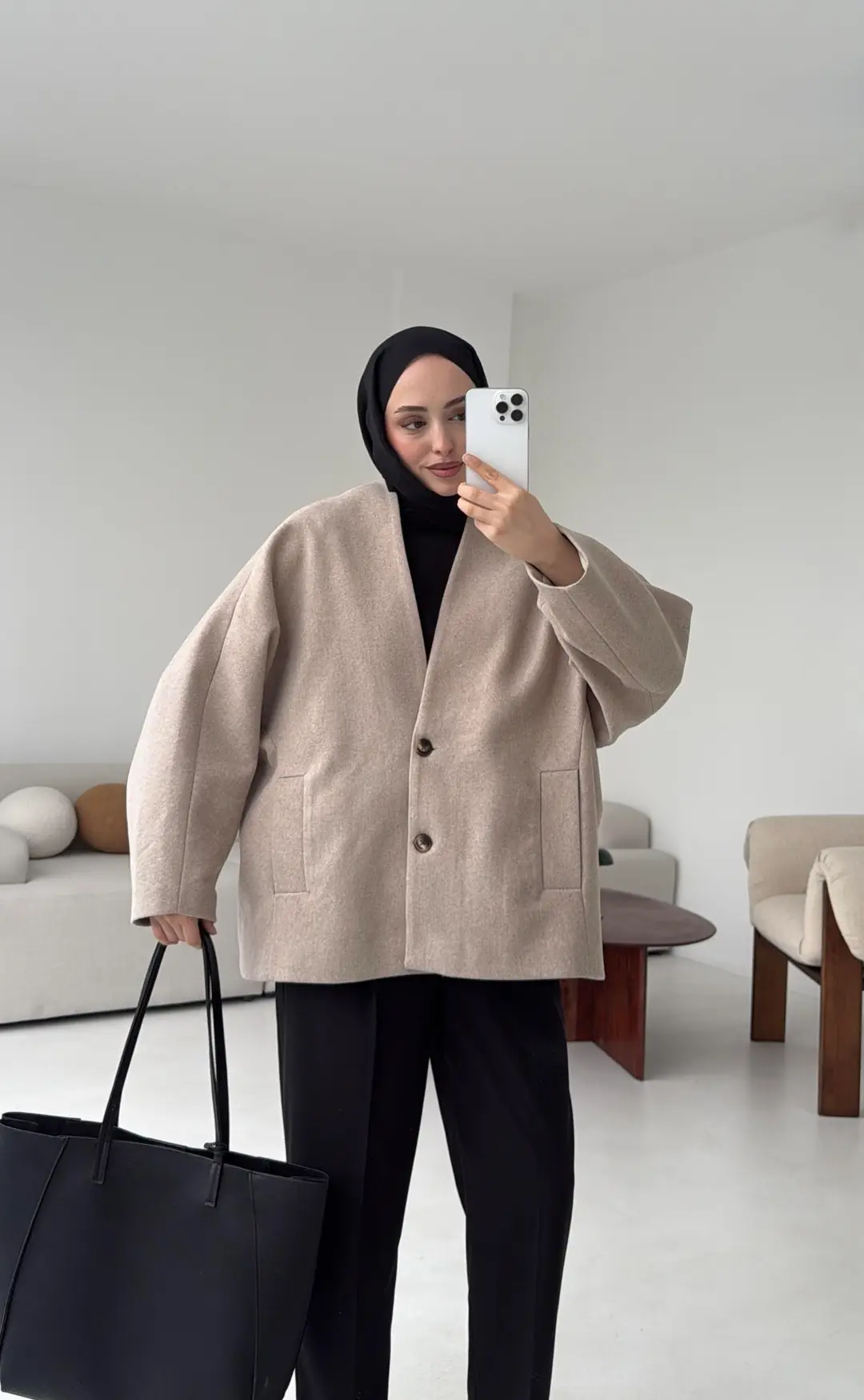 Soft Oversize Kaşe Kaban Bej