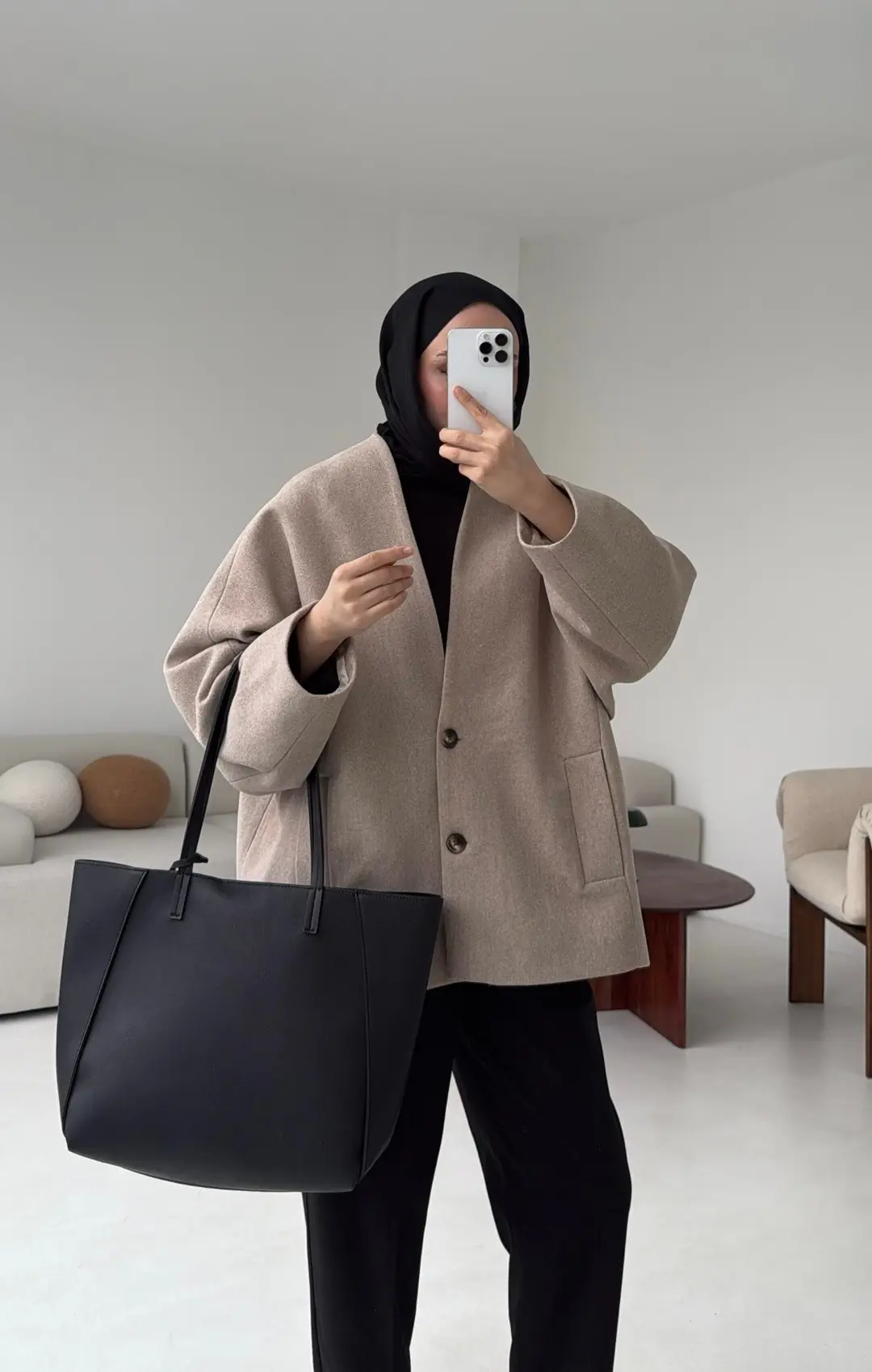 Soft Oversize Kaşe Kaban Bej