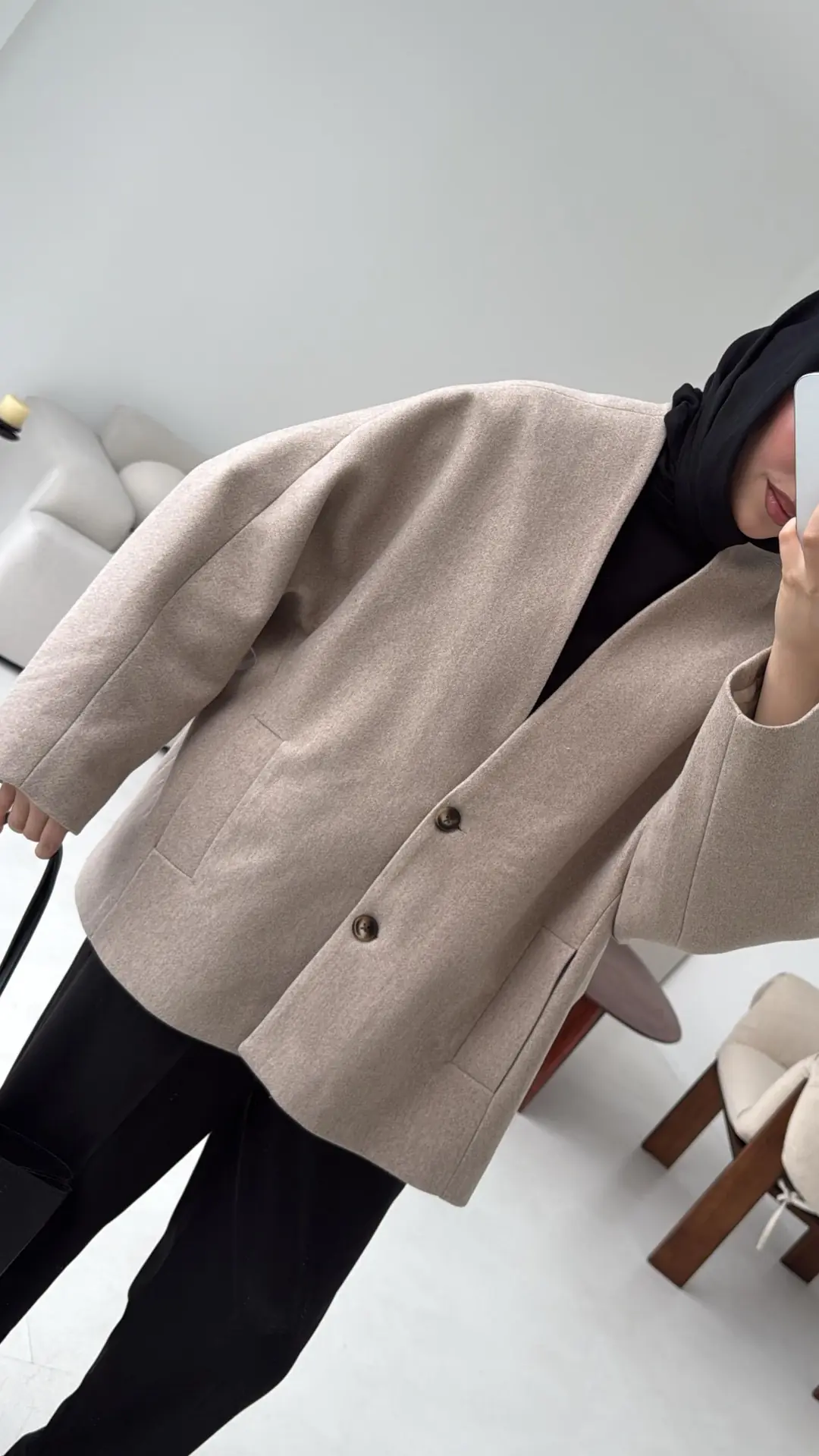 Soft Oversize Kaşe Kaban Bej