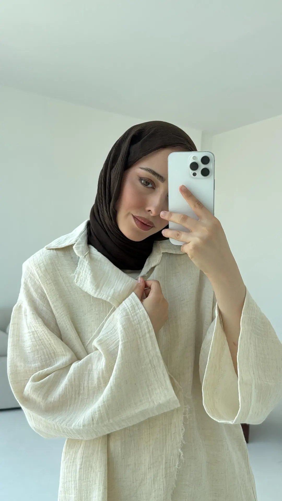 Müslin Düğmeli Kimono Takım Naturel