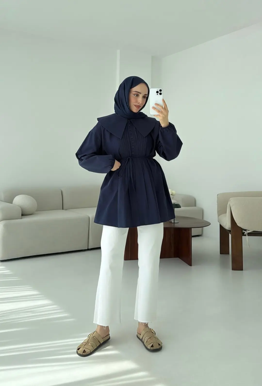 Yakalı Nervüllü Gömlek Lacivert