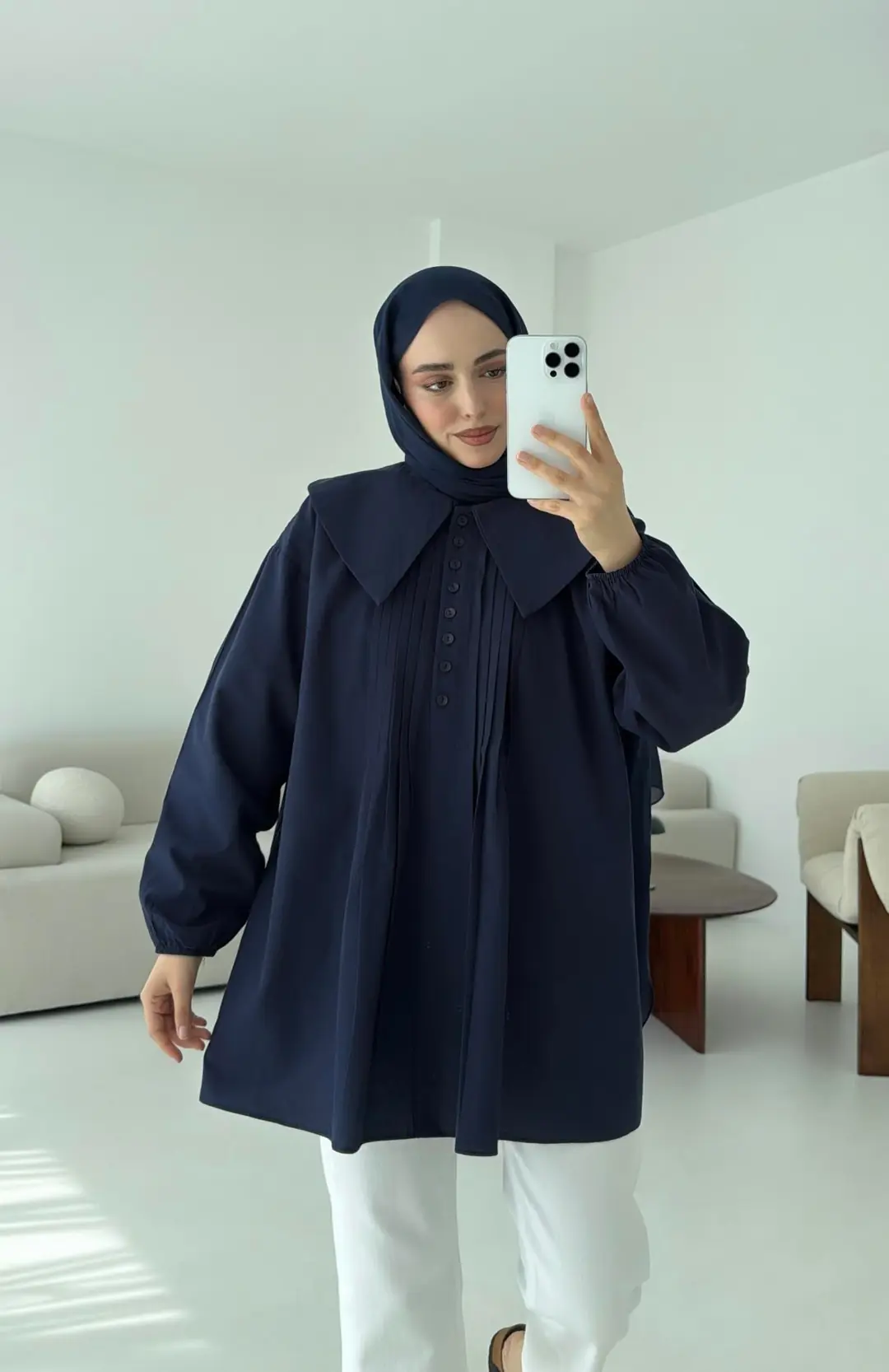 Yakalı Nervüllü Gömlek Lacivert