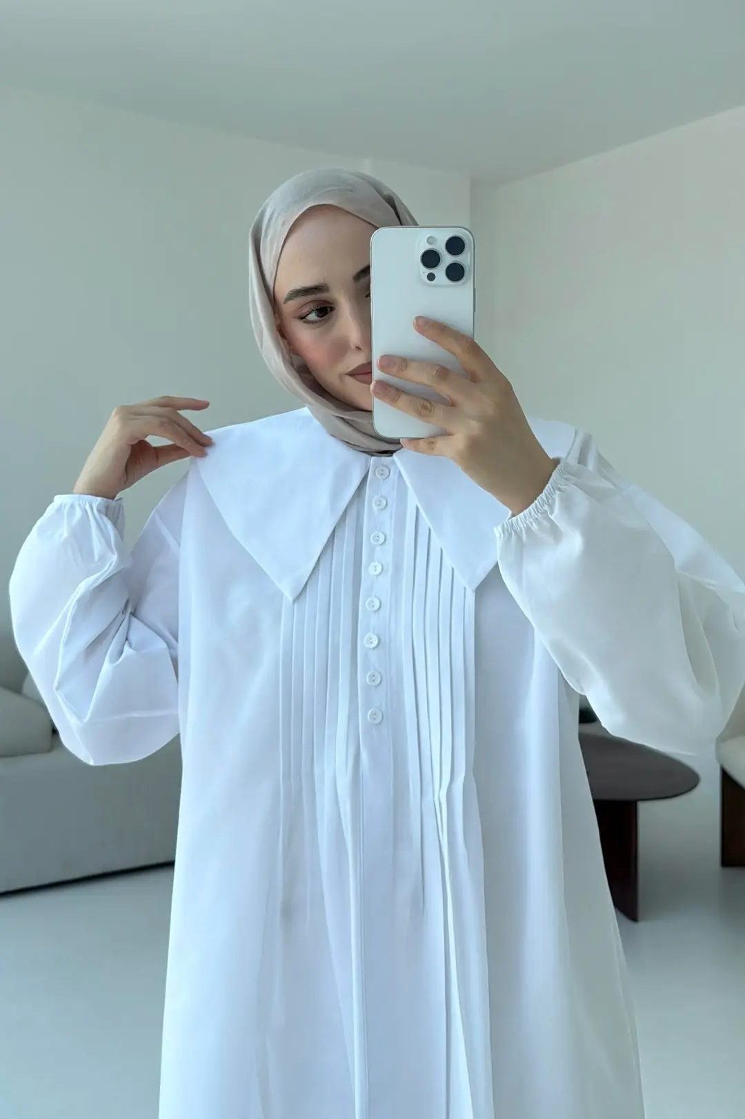 Yakalı Nervüllü Gömlek Beyaz