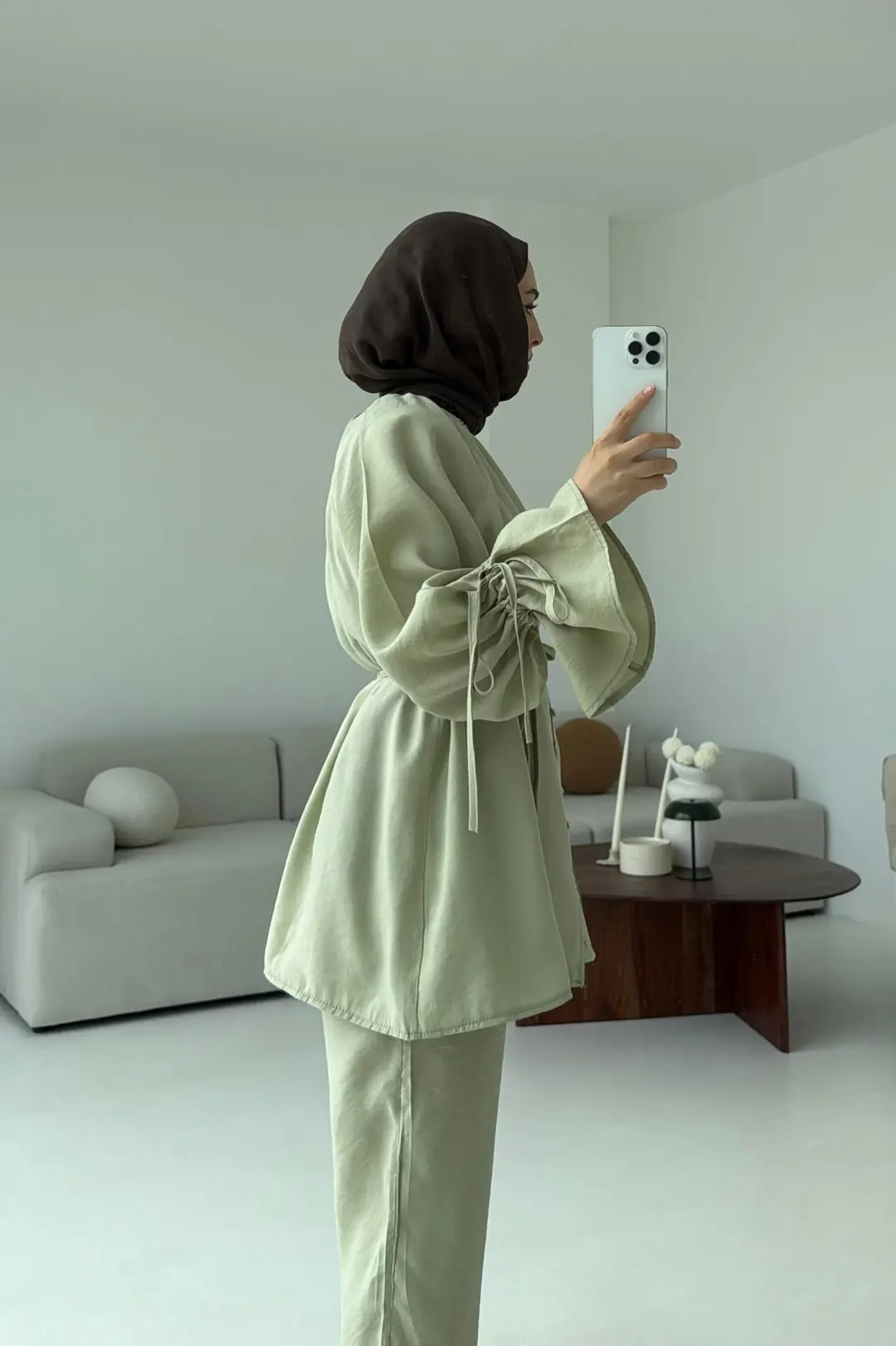 Birit  Düğmeli Tencel Takım Küf Yeşili