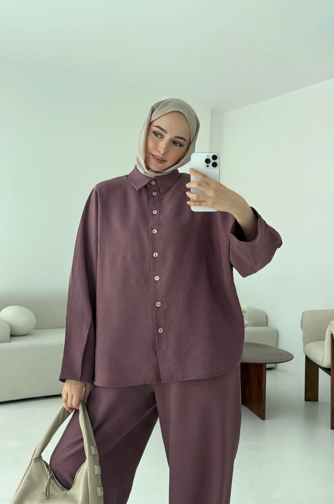 Pens Detay Tencel Takım Mürdüm