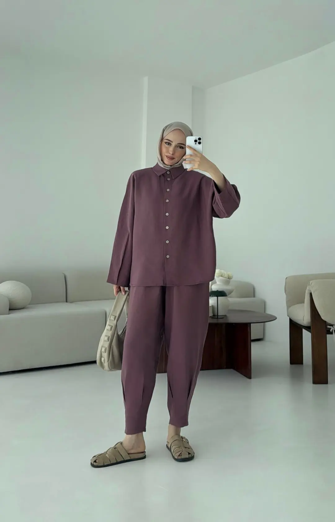 Pens Detay Tencel Takım Mürdüm