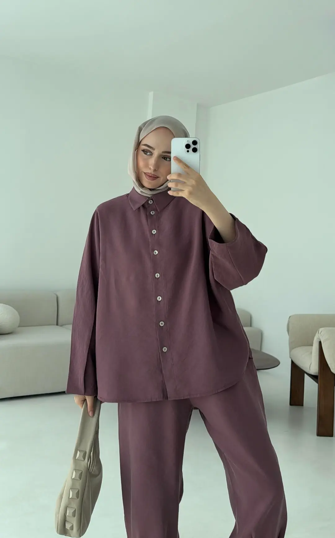 Pens Detay Tencel Takım Mürdüm