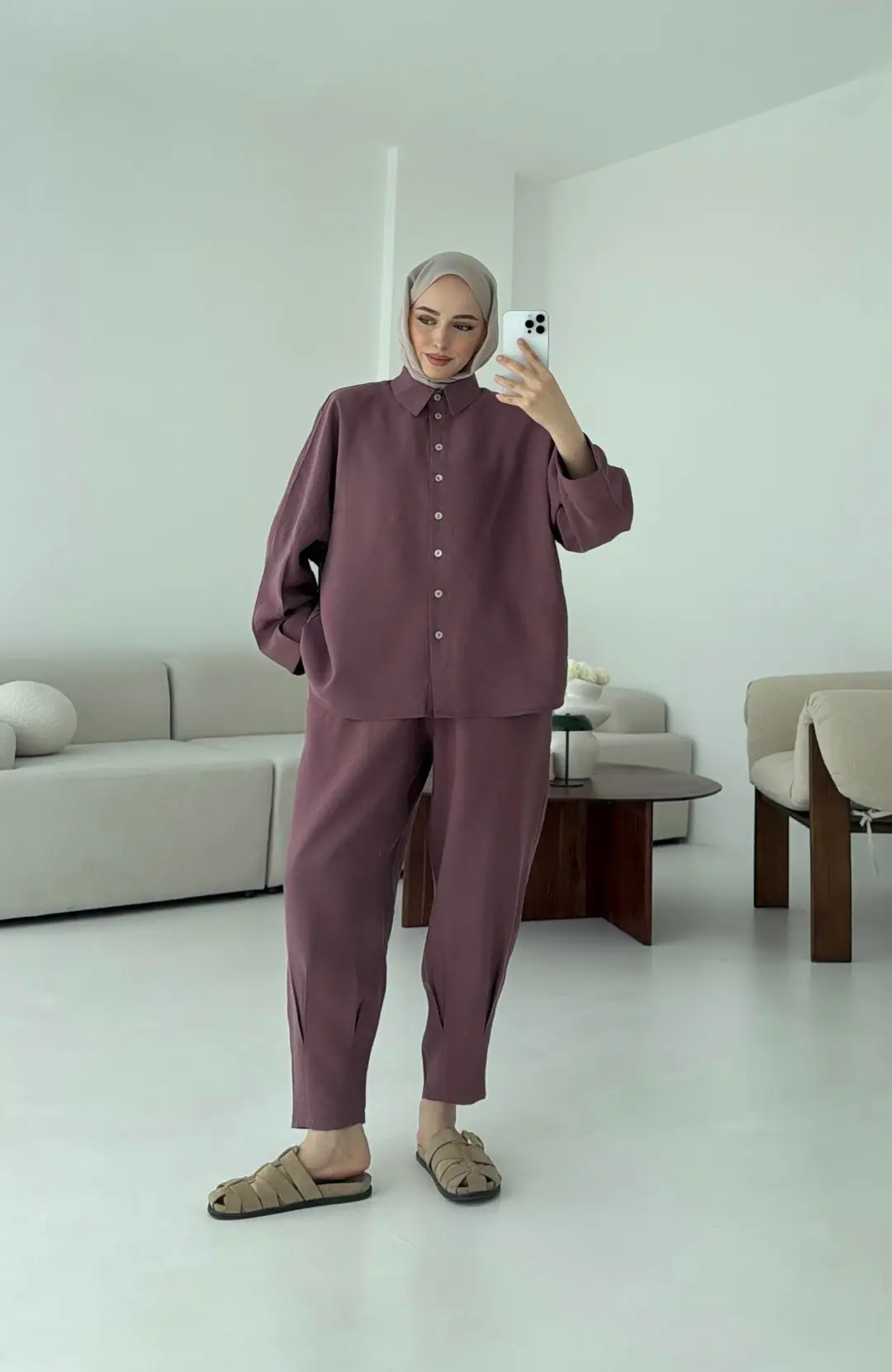 Pens Detay Tencel Takım Mürdüm