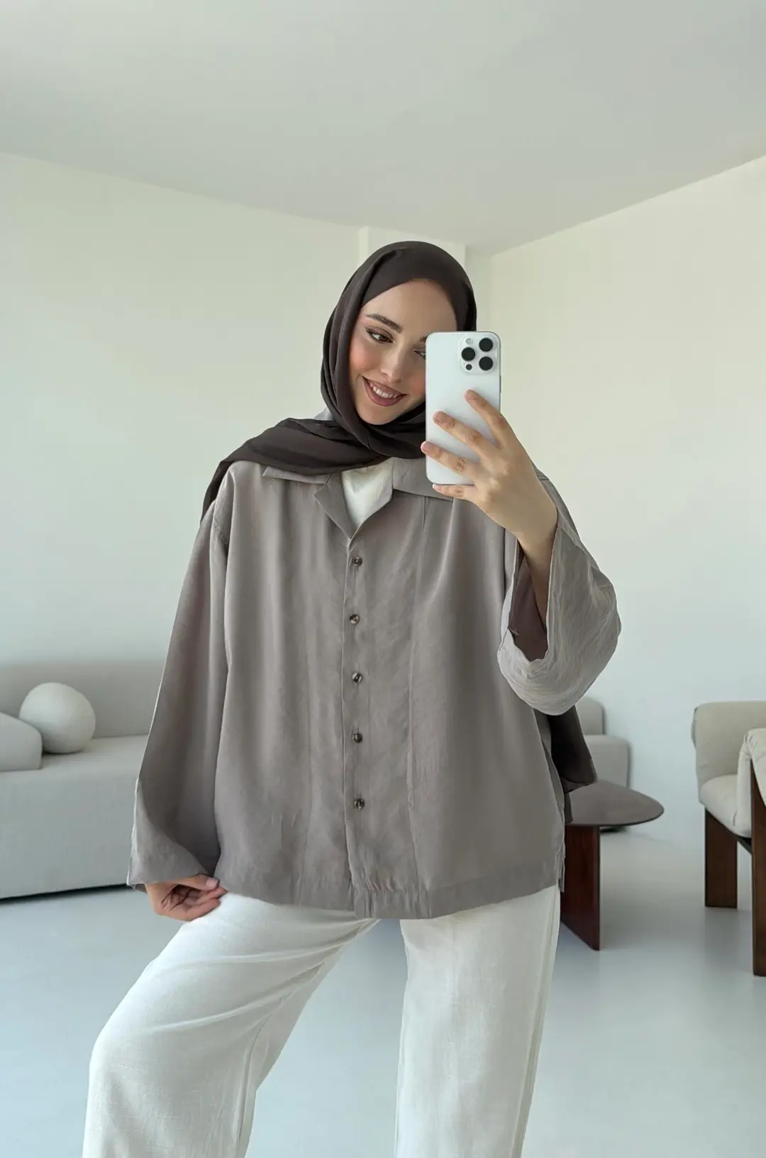 Oversize Gömlek Vizon