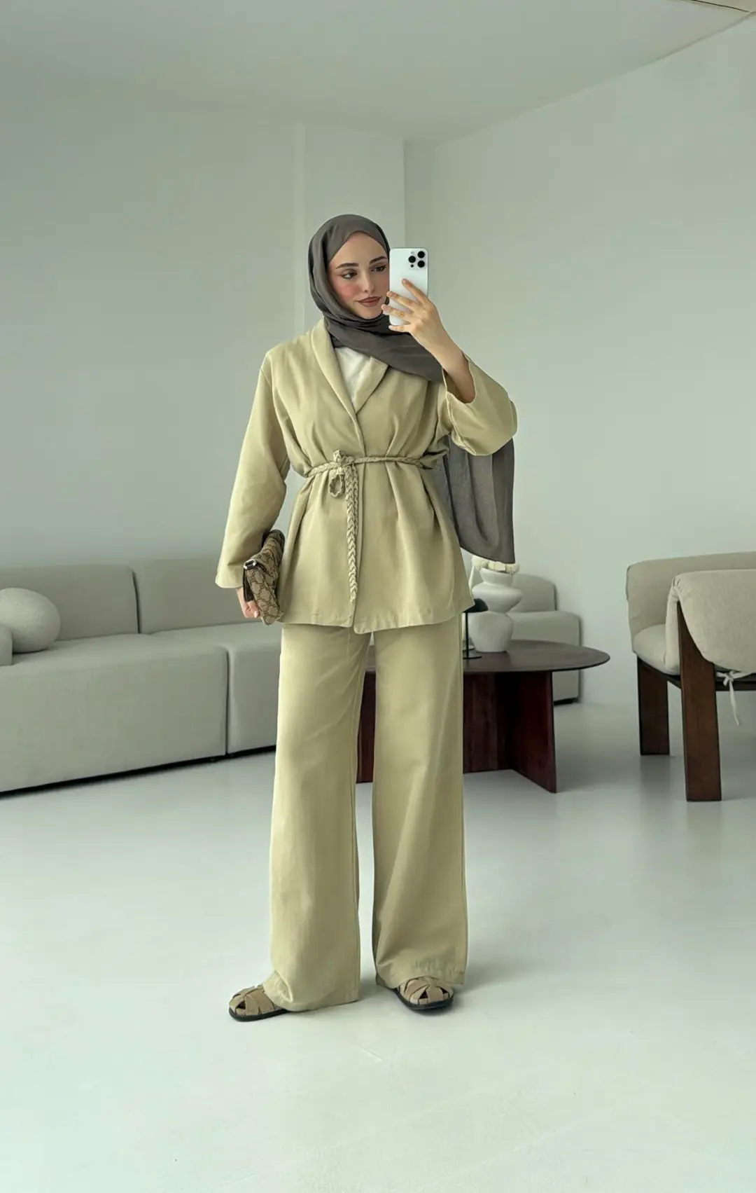 Örgü Kuşaklı Pantolon Takım Haki