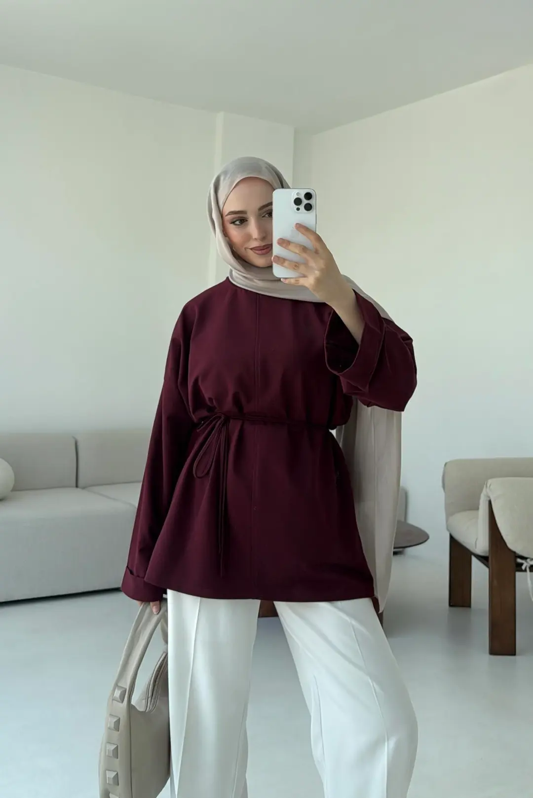 Bağlamalı Yanı Yırtmaç Detay Sweat Bordo