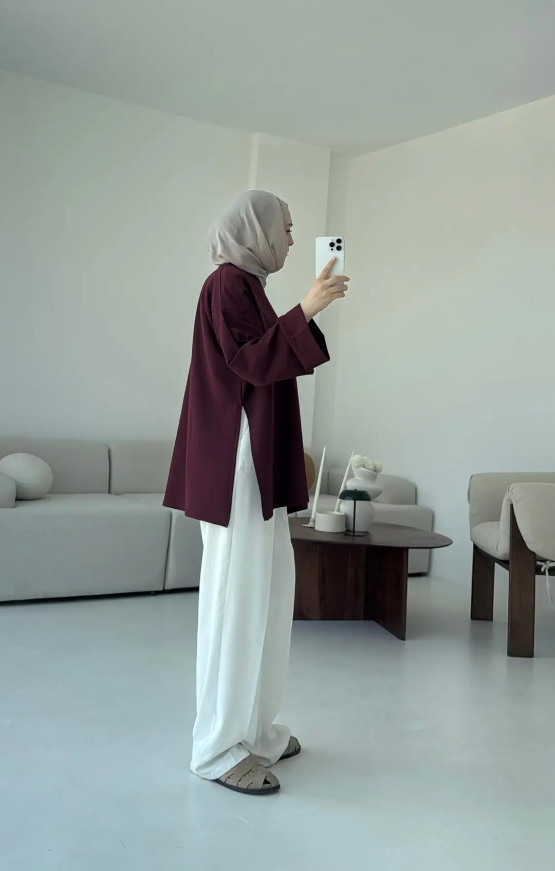 Bağlamalı Yanı Yırtmaç Detay Sweat Bordo