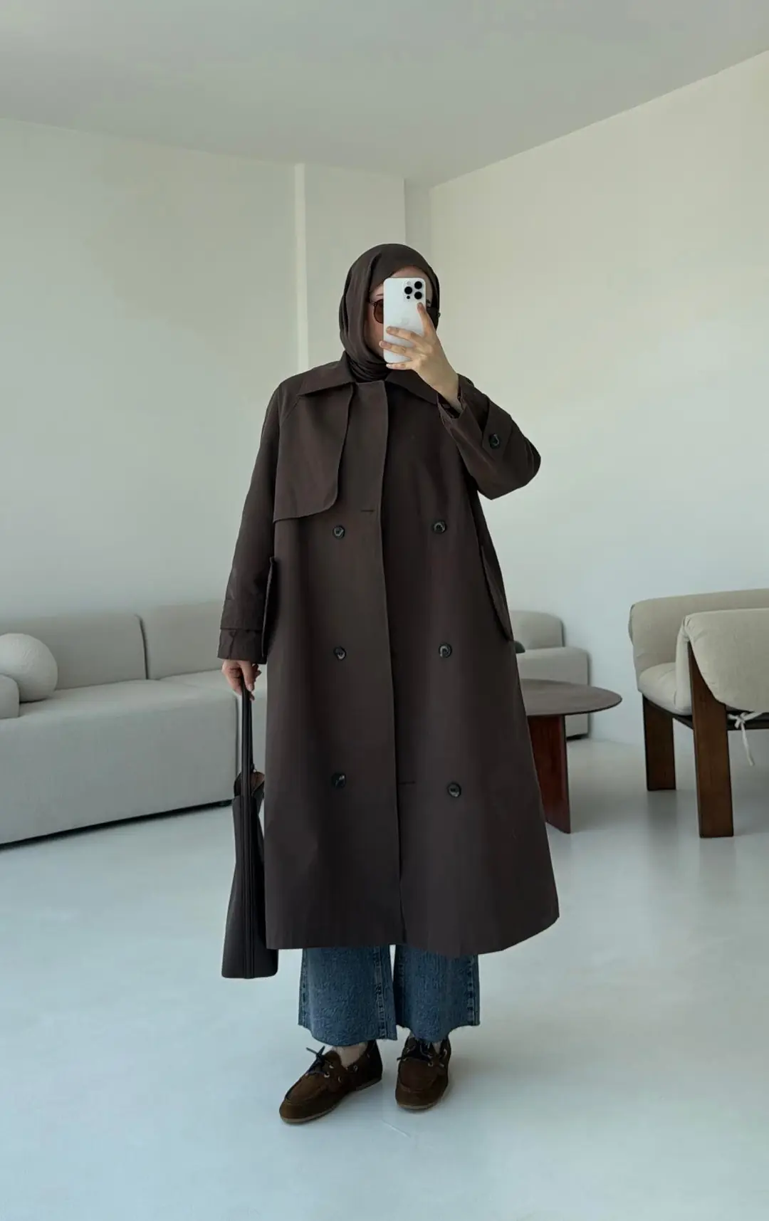 Kuşaklı Premium Trençkot Kahve