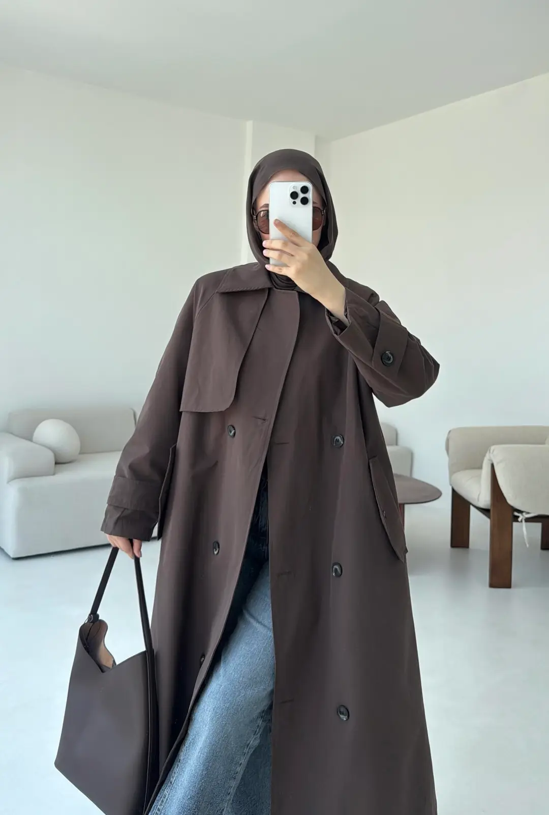 Kuşaklı Premium Trençkot Kahve