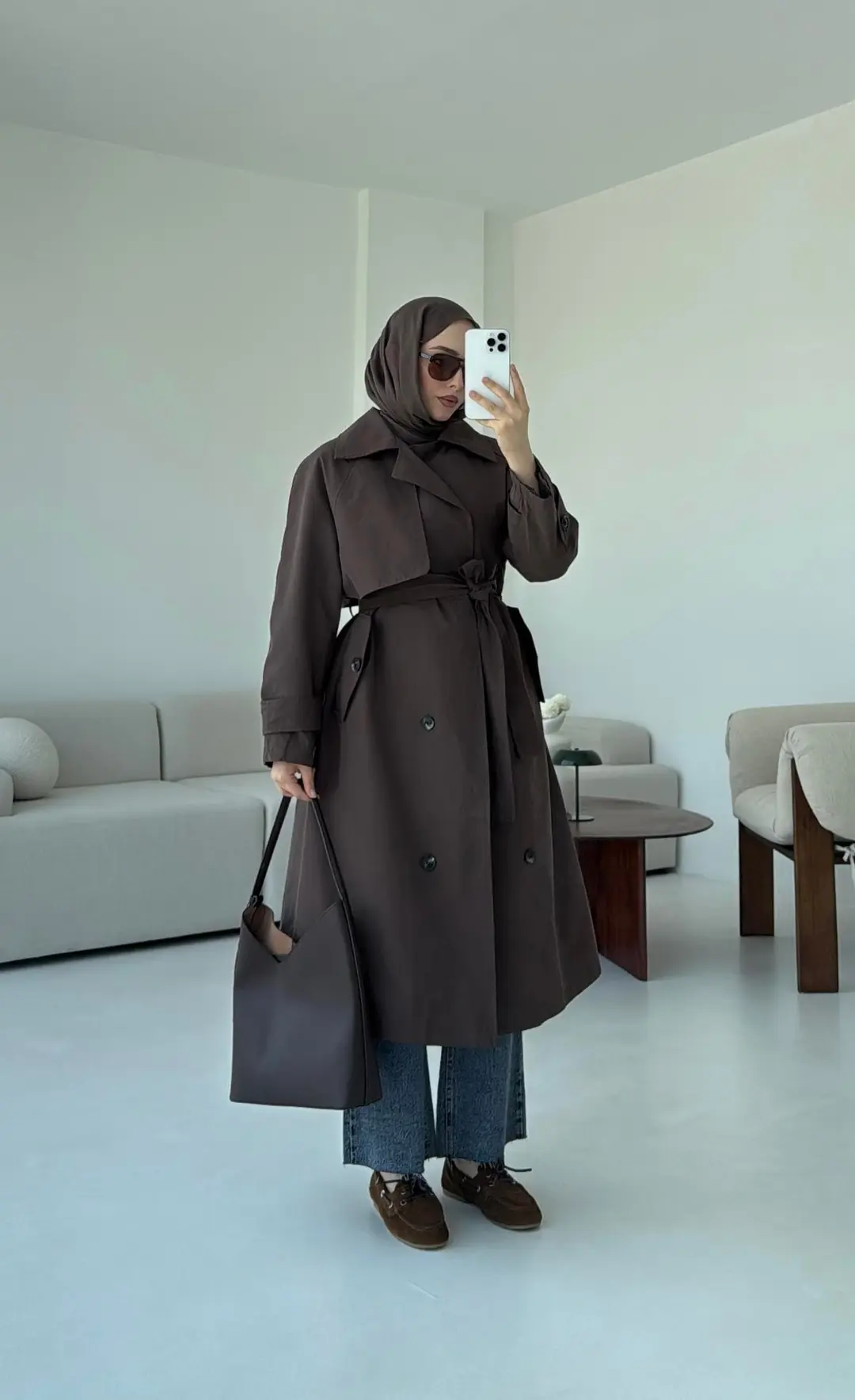 Kuşaklı Premium Trençkot Kahve