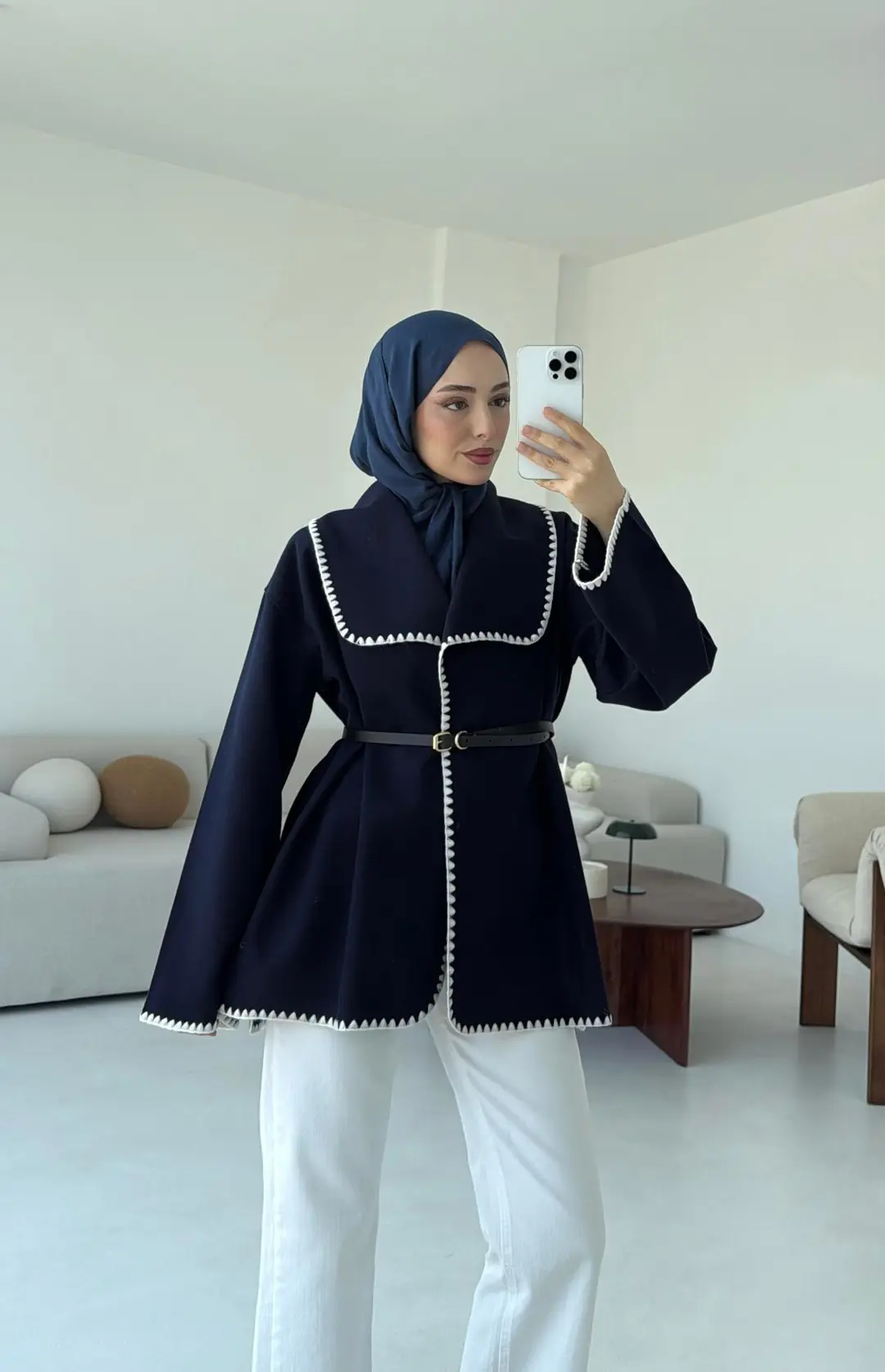 Dikişli Kaşe Ceket Lacivert