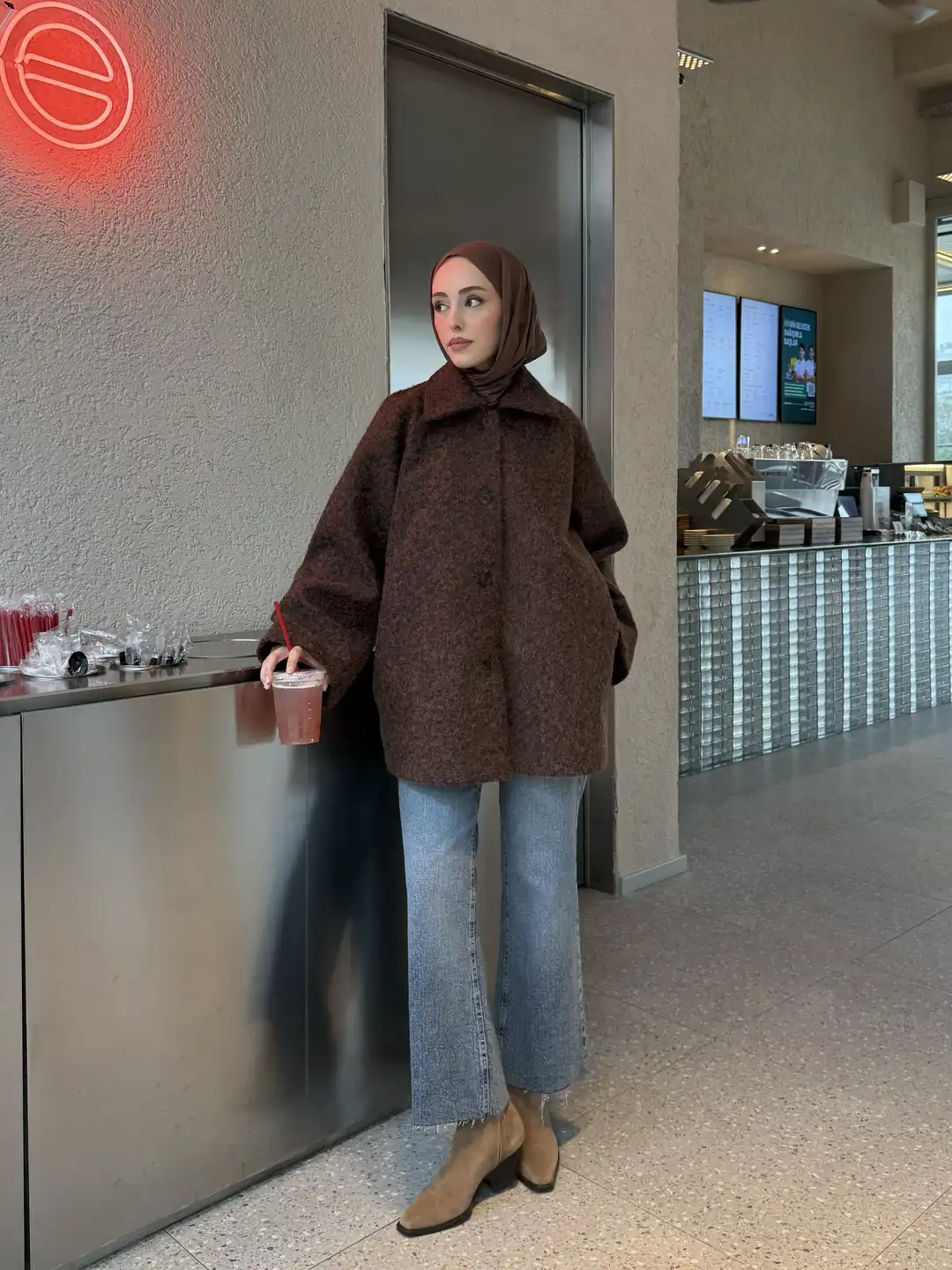 Reglan Kol Kaşe Kaban Kahve