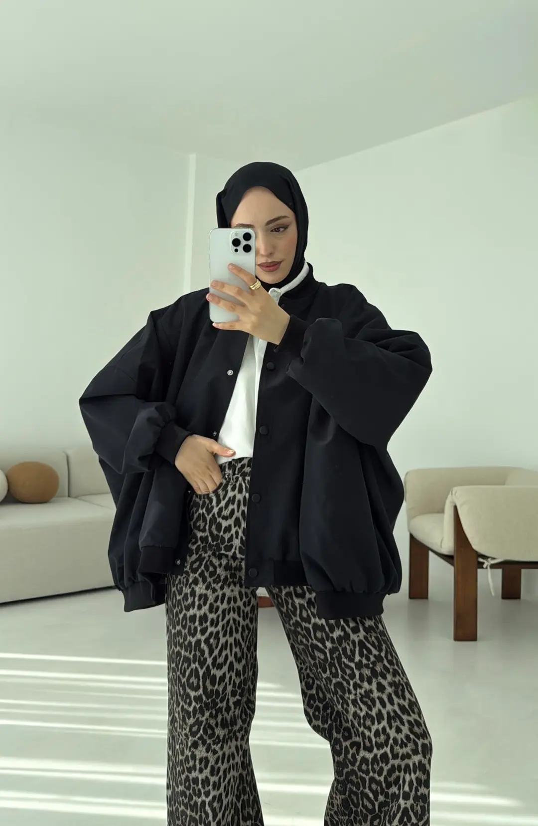 Overize Asimetrik Kesim Bomber Ceket Siyah
