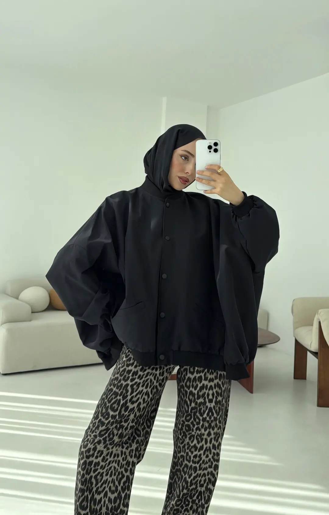 Overize Asimetrik Kesim Bomber Ceket Siyah