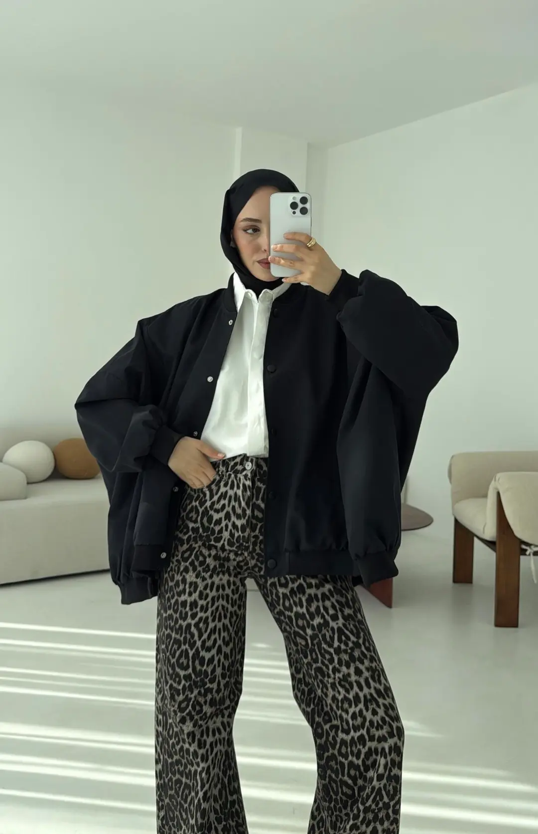 Overize Asimetrik Kesim Bomber Ceket Siyah