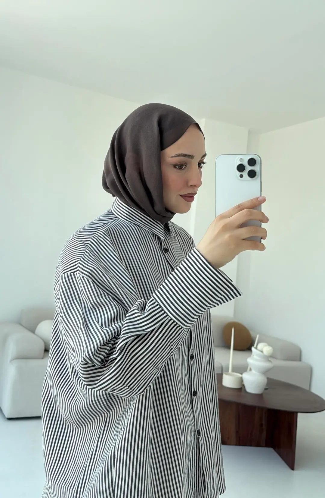 Kalın Manşet Çizgili Gömlek Kahverengi