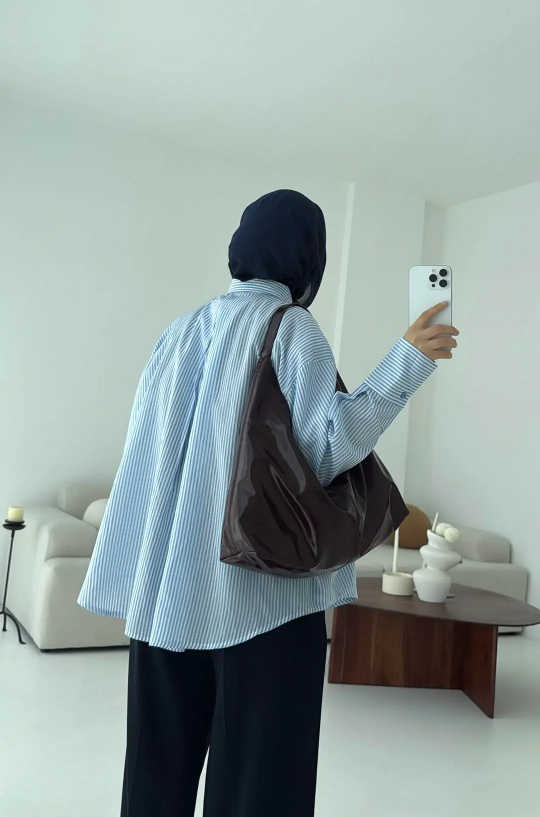 Kalın Manşet Çizgili Gömlek Mavi