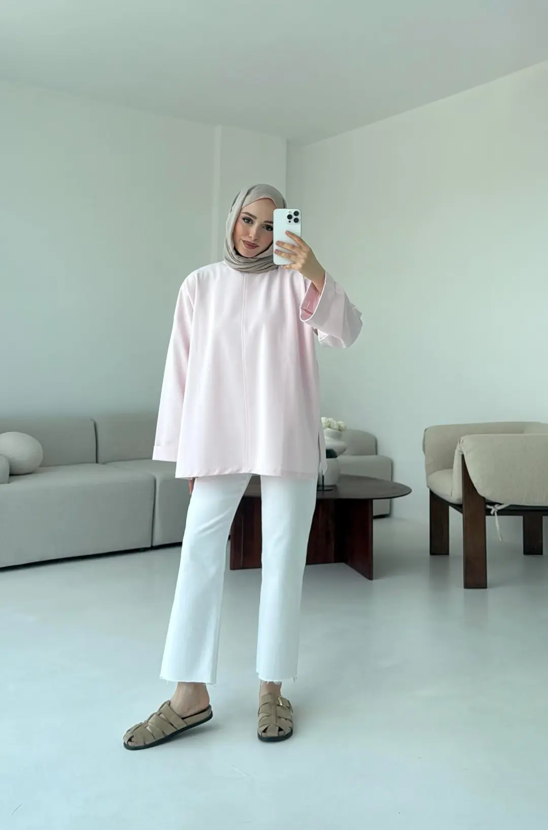 Bağlamalı Yanı Yırtmaç Detay Sweat Pudra