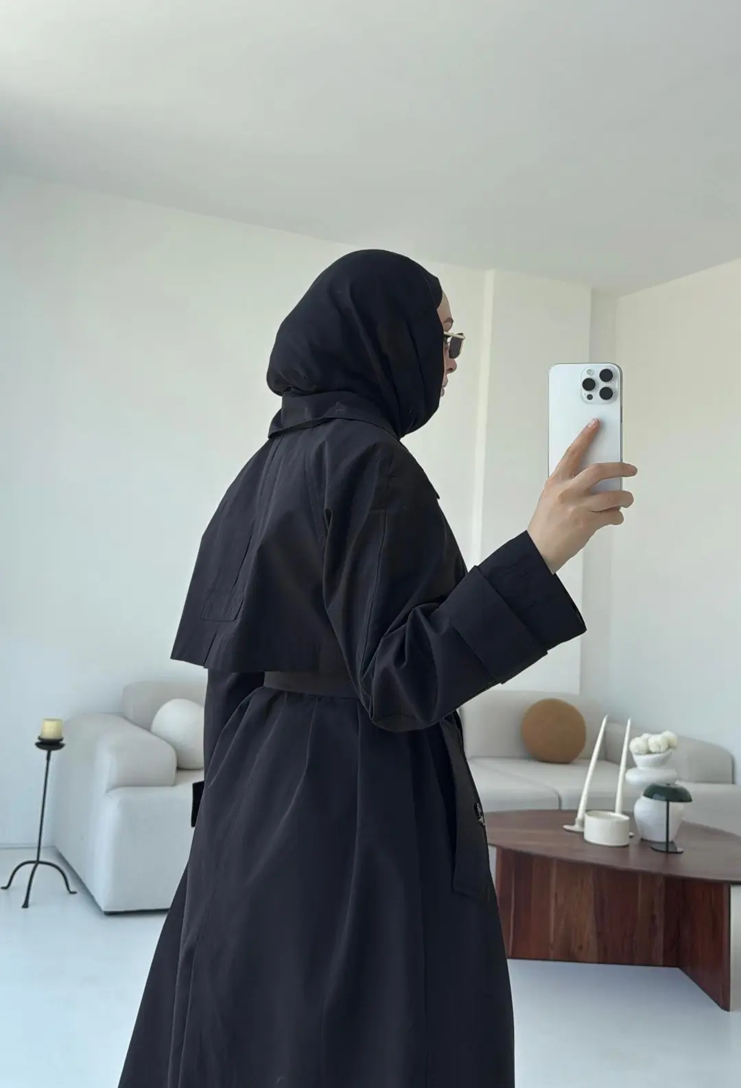 Kuşaklı Premium Trençkot Siyah