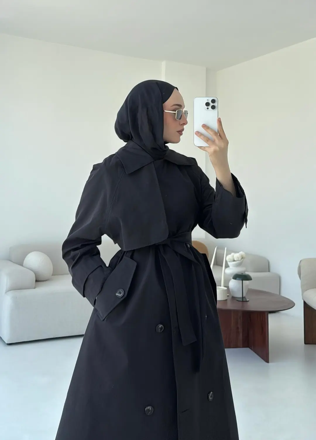 Kuşaklı Premium Trençkot Siyah