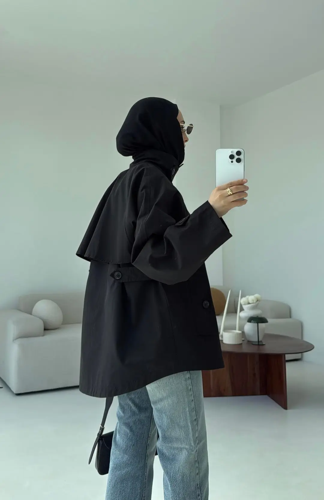 Minimal Yakalı Trençkot Siyah