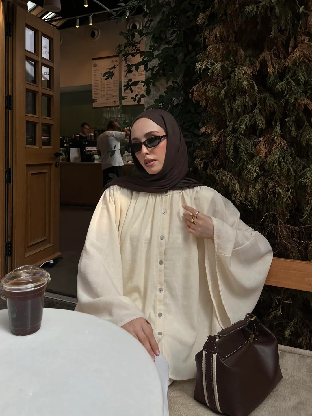 Geniş Kol Tasarım Keten Gömlek Krem