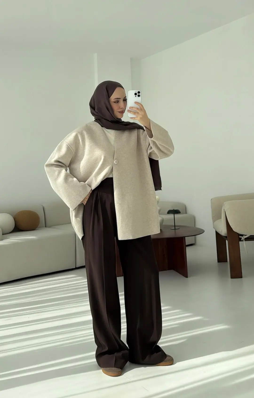 Hafif Tek Dügmeli Kaşe Ceket Bej