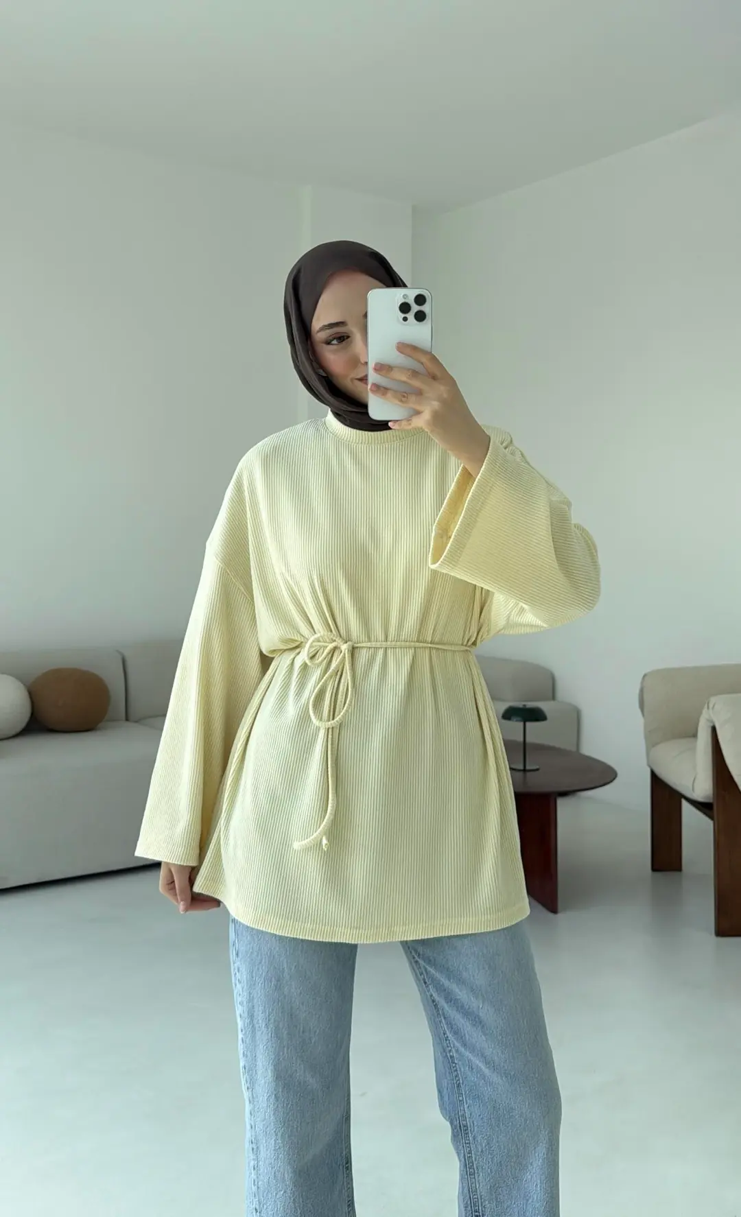 Biyeli Kaşkorse Tunik Sarı