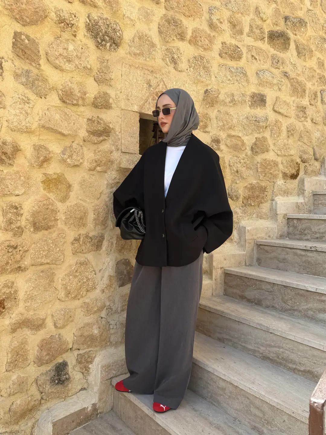 Soft Oversize Kaşe Kaban Siyah