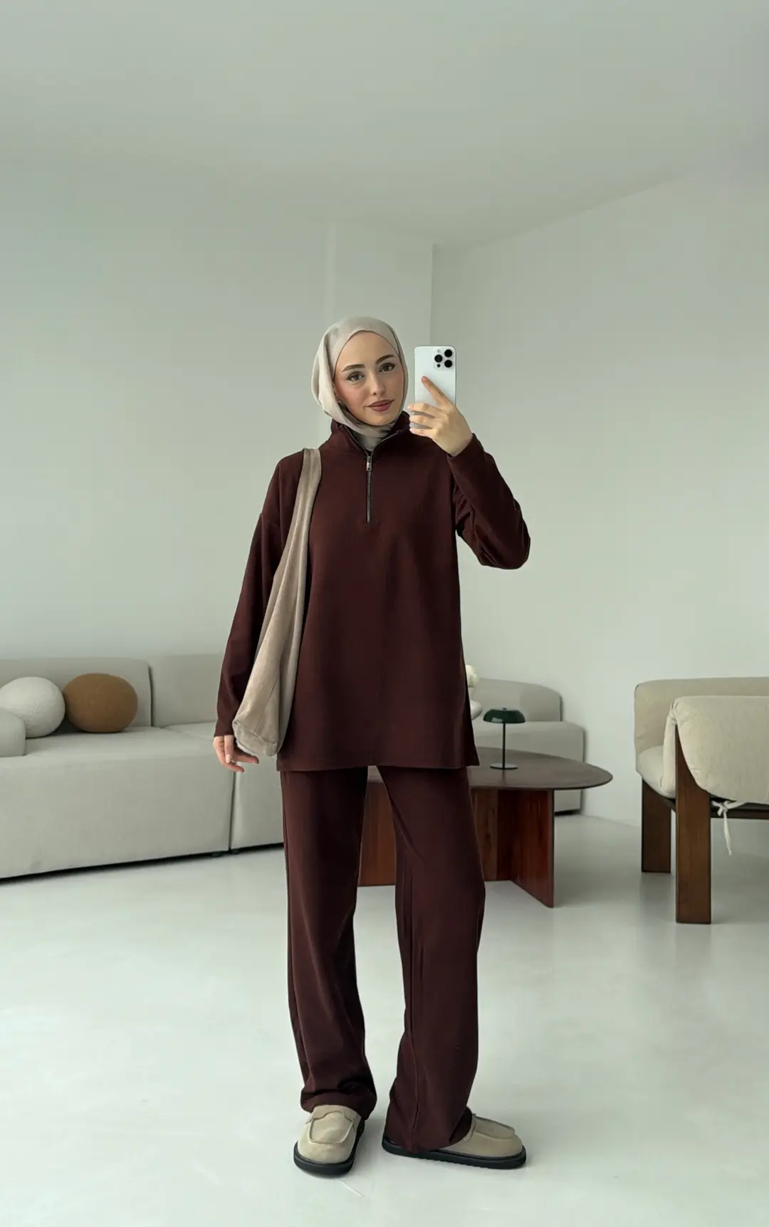Yarım Fermuarlı Takım Kahve