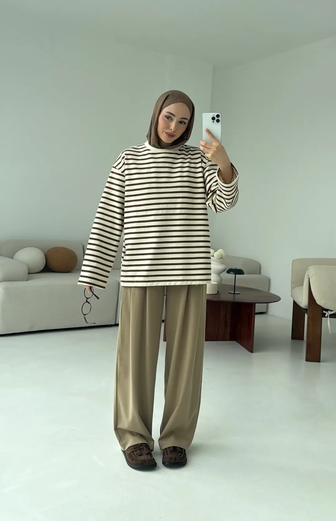 Kahve Çizgili Sweat