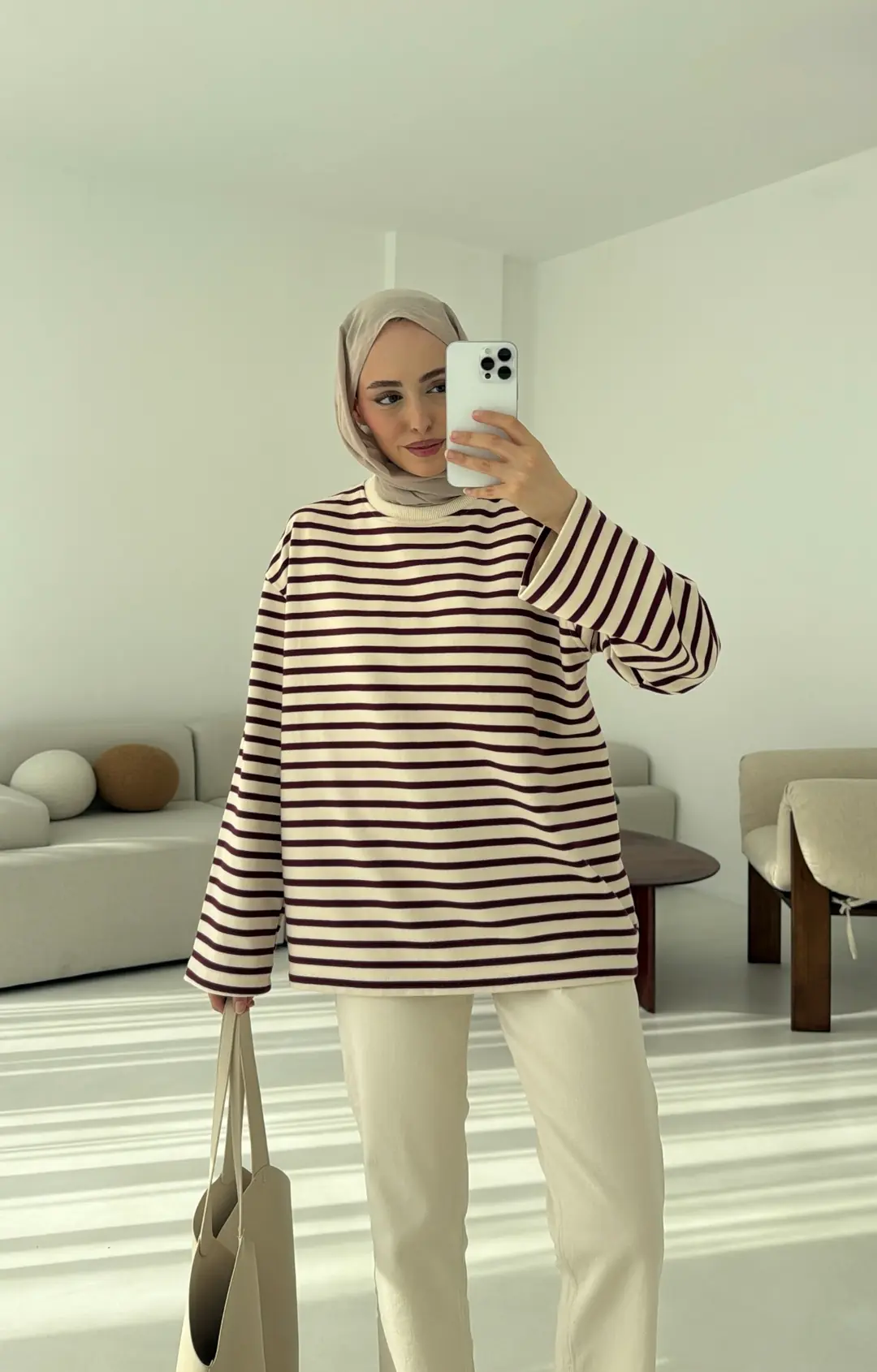 Bordo Çizgili Sweat