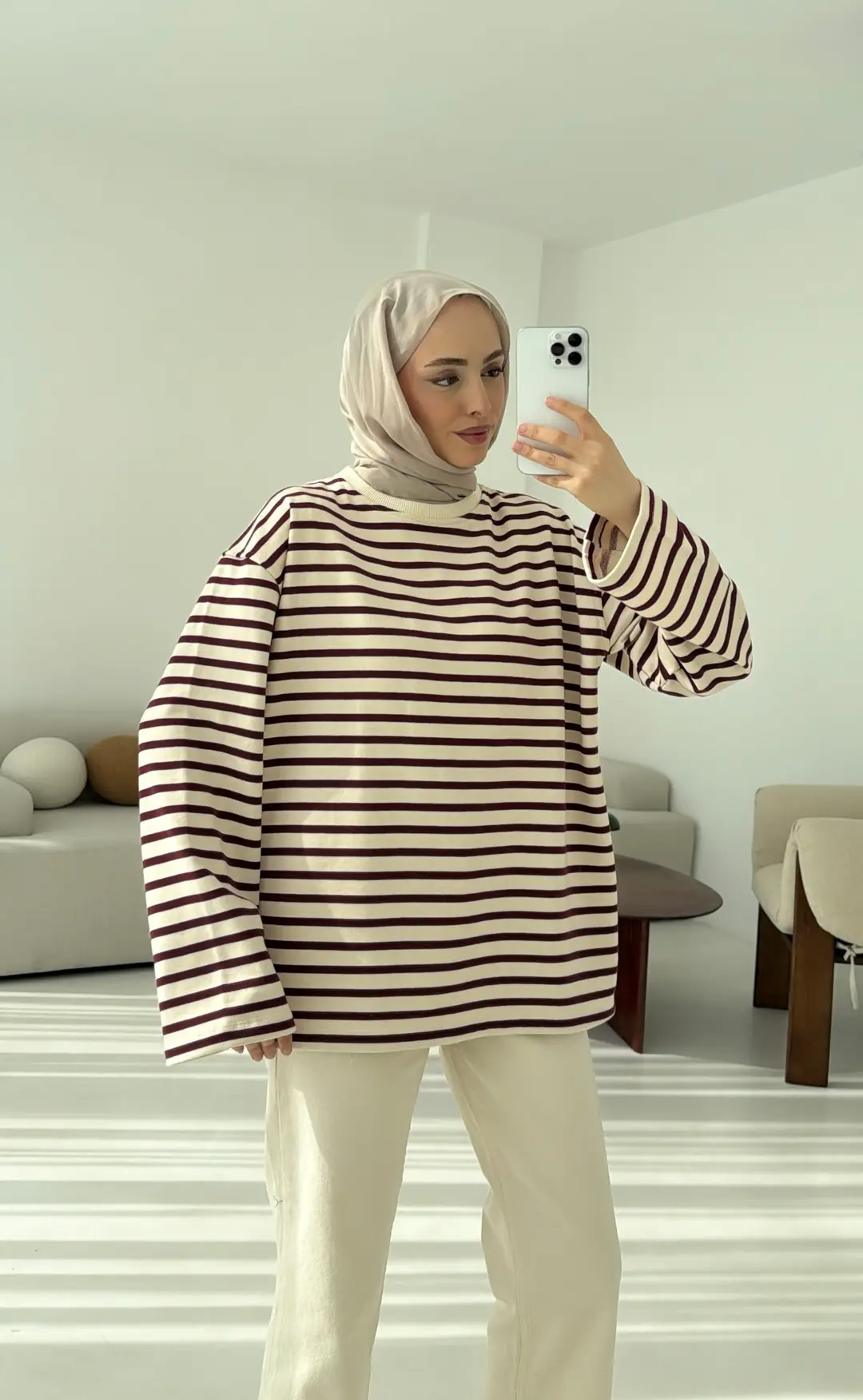 Bordo Çizgili Sweat