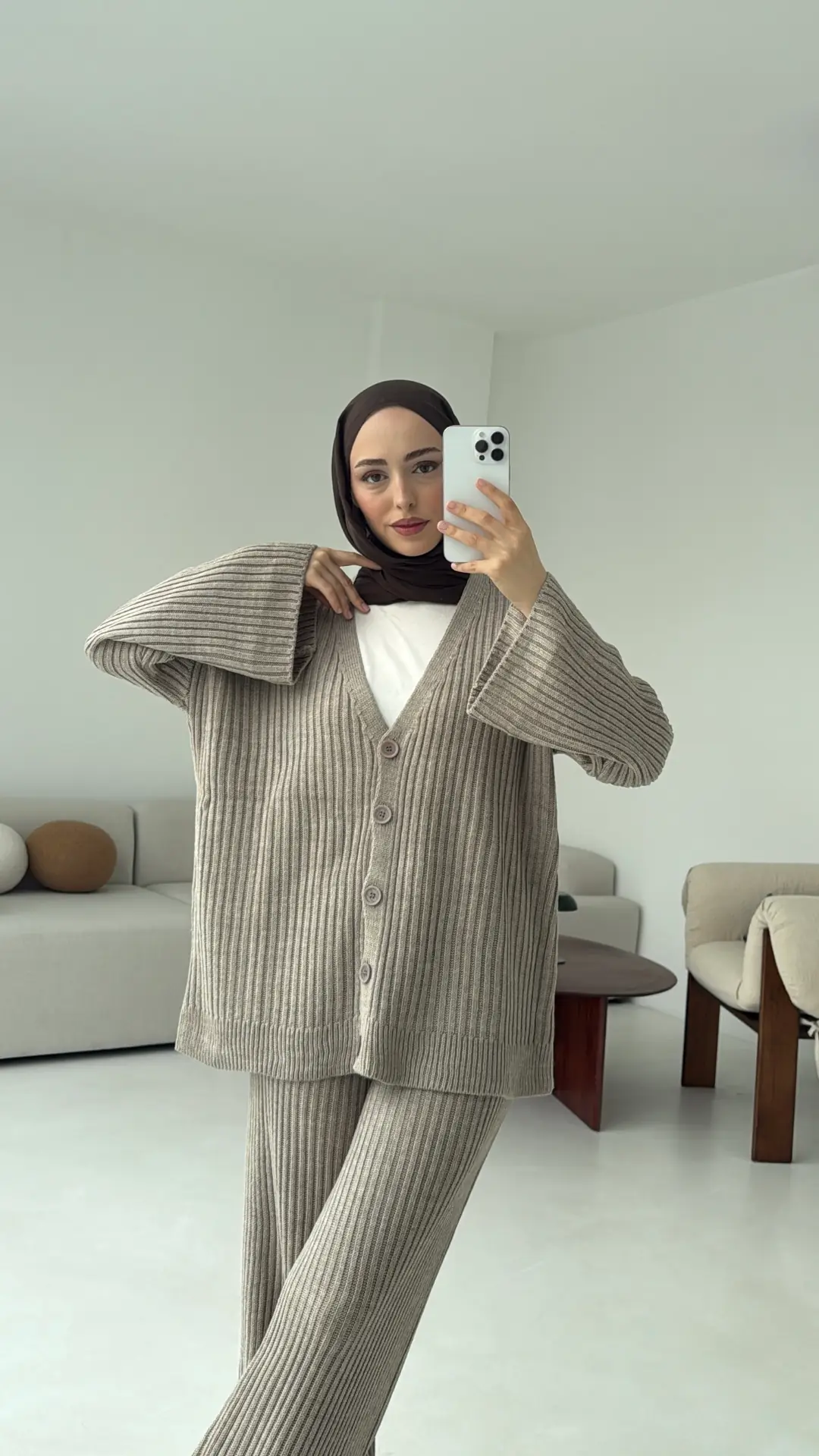 Fitilli Triko Takım Vizon